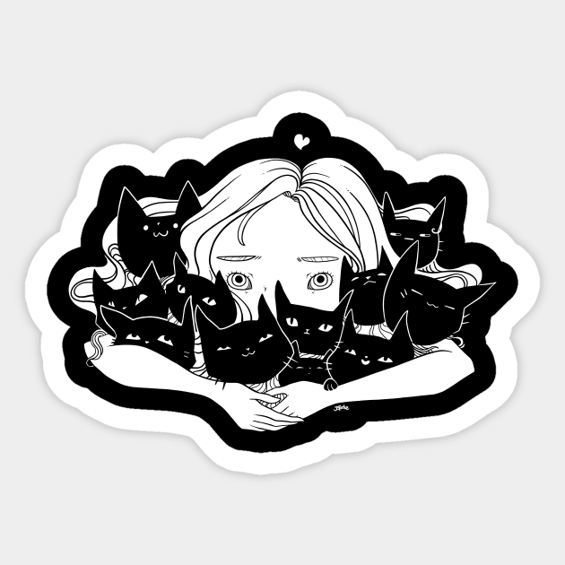 Anime Girl Hugging Many Black Cats Sticker by cellsdividing